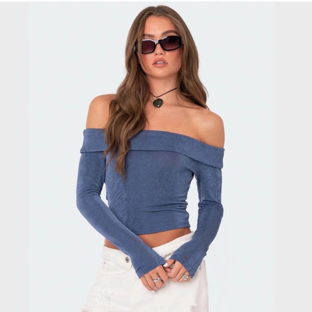 Edikted Off-Shoulder Blue Top - Size S